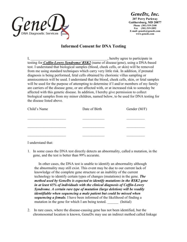 Informed Consent for DNA Testing The Coffin
