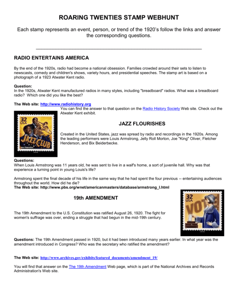 1920s U.S. History Through Stamps