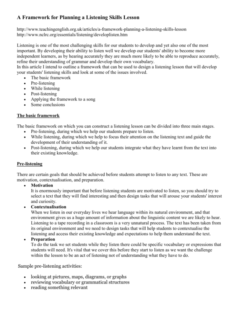 A Framework for Planning a Listening Skills Lesson