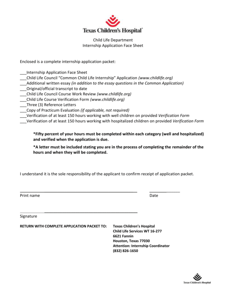 Verification Form Texas Children`s Hospital