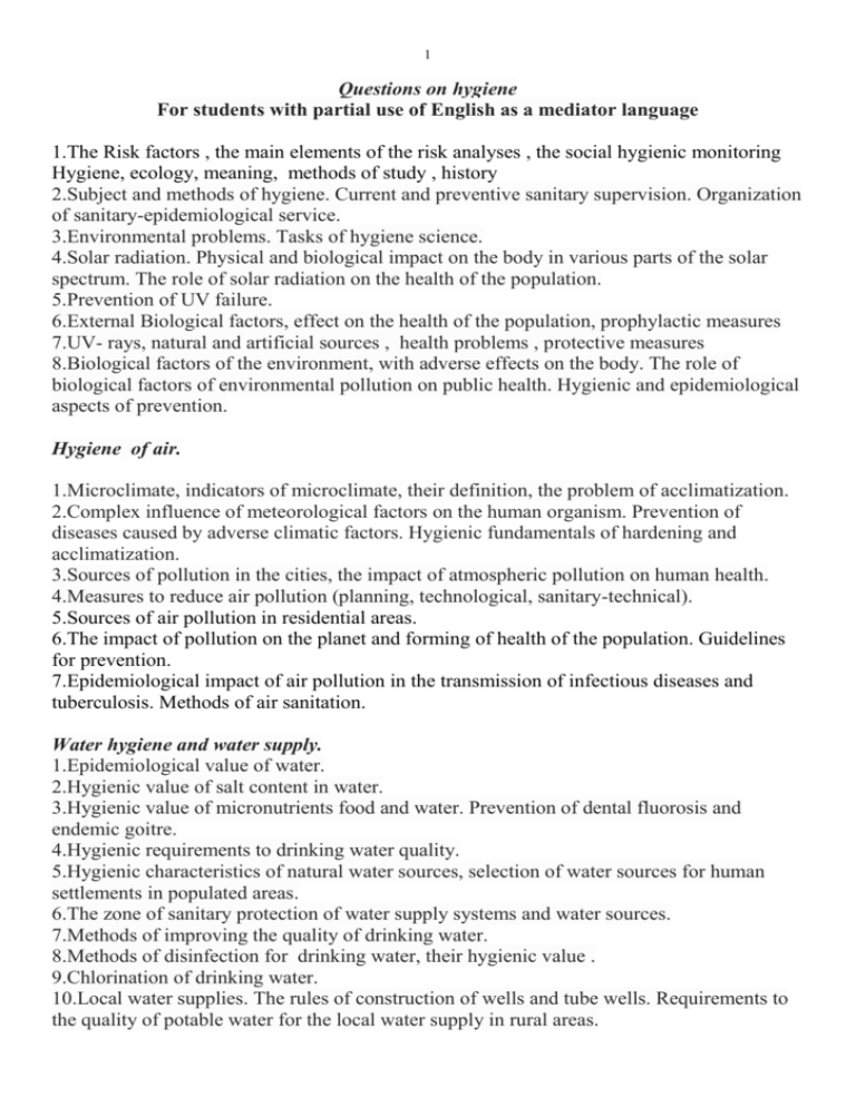 Questions on hygiene