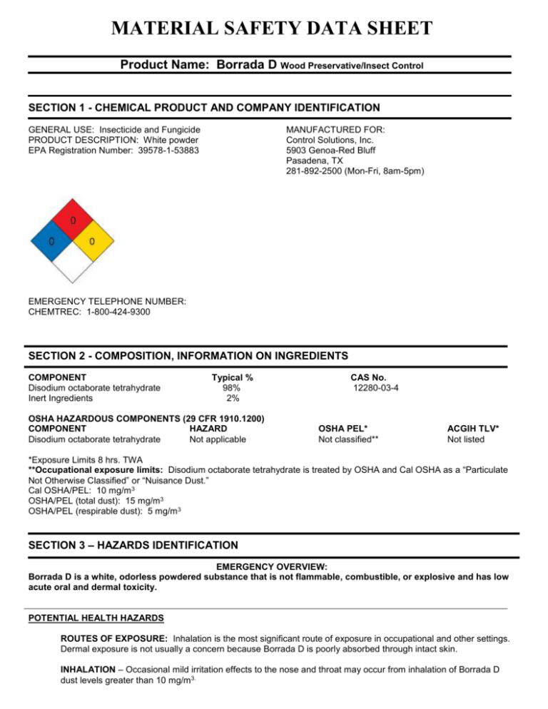 Borrada D MSDS Sheet - Do It Yourself Pest Control