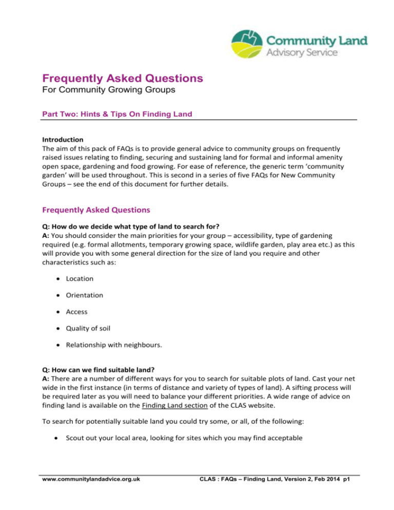 Hints and Tips on Finding Land