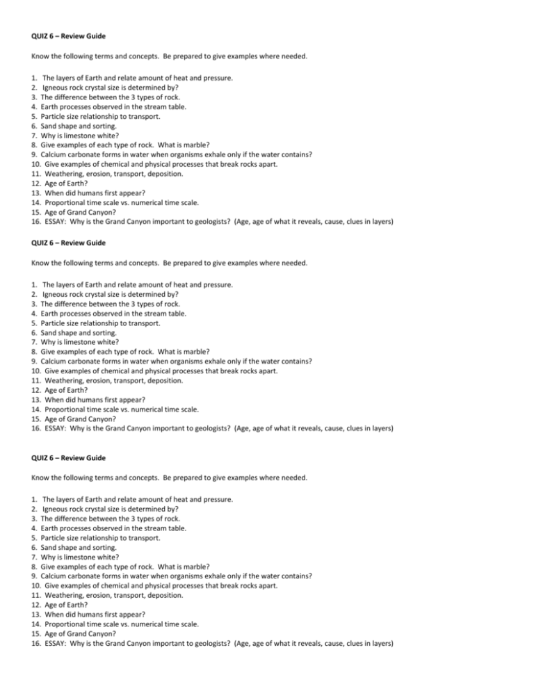 QUIZ 6 Review Guide Know The Following Terms And Concepts Be