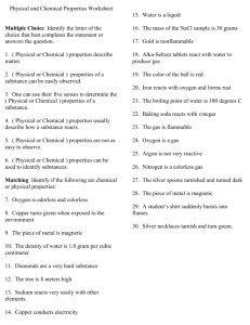 Physical and Chemical Properties Worksheet