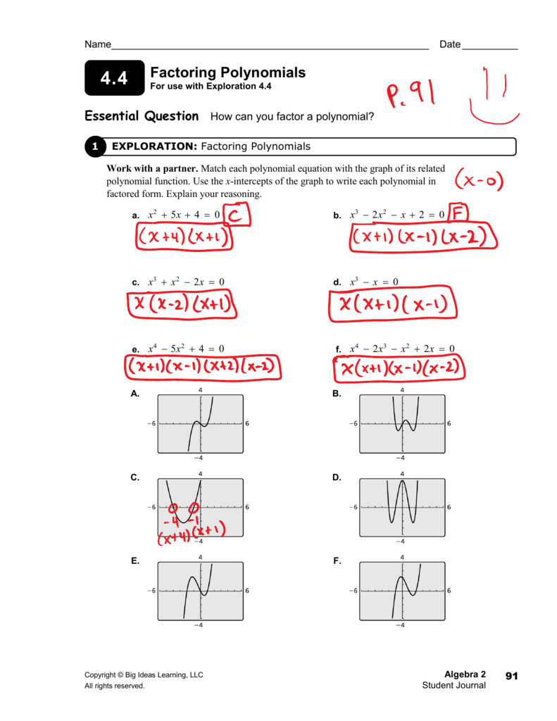 Factoring Polynomials Inside Factoring Polynomials Worksheet Answers