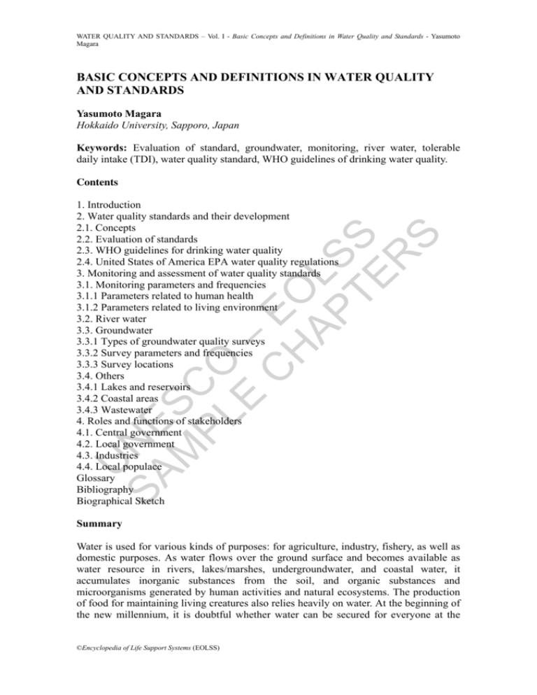 Basic Concepts and Definitions in Water Quality and Standards