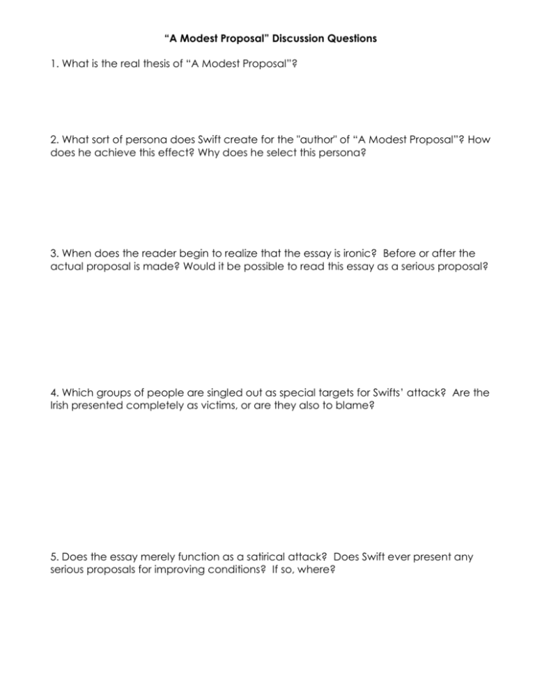 “A Modest Proposal” Discussion Questions