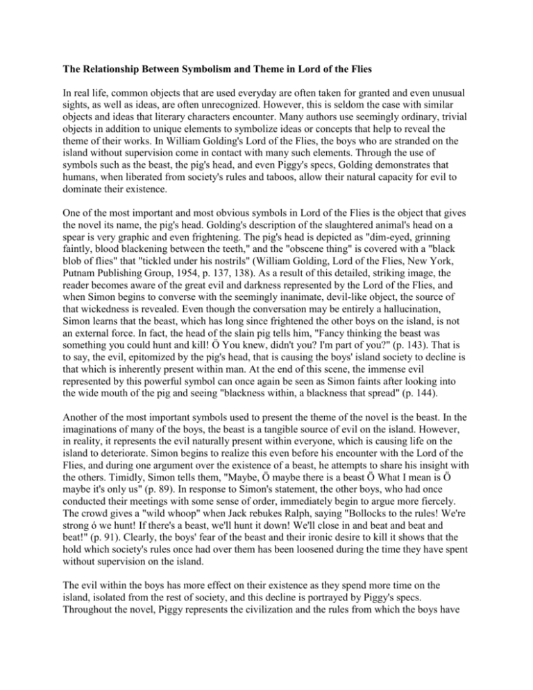 The Relationship Between Symbolism and Theme in Lord of the Flies