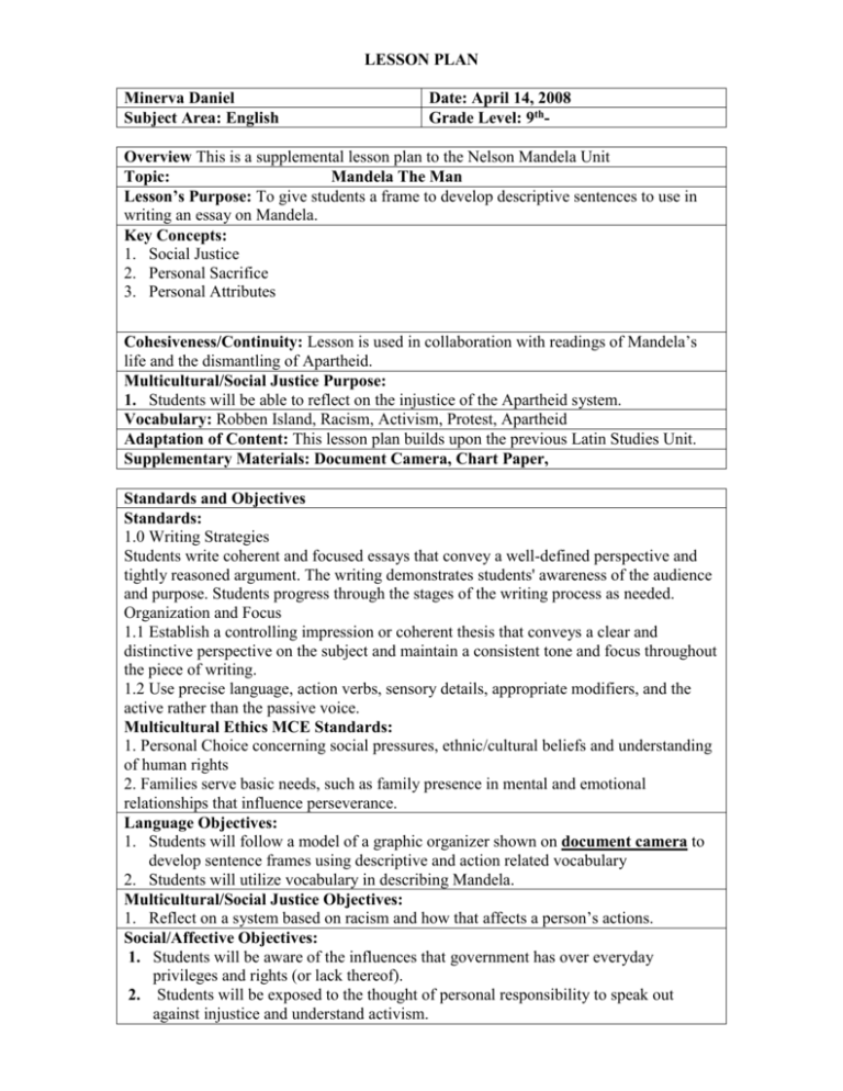 Bmed Lesson Plan Format