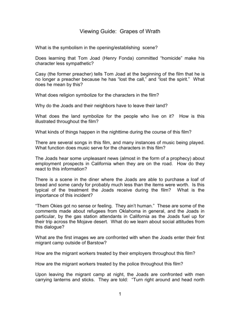 Viewing Guide Grapes of Wrath