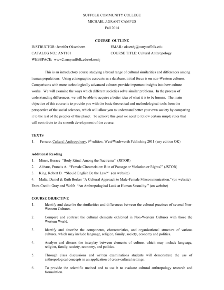 ANT 101 Syllabus Suffolk County Community College