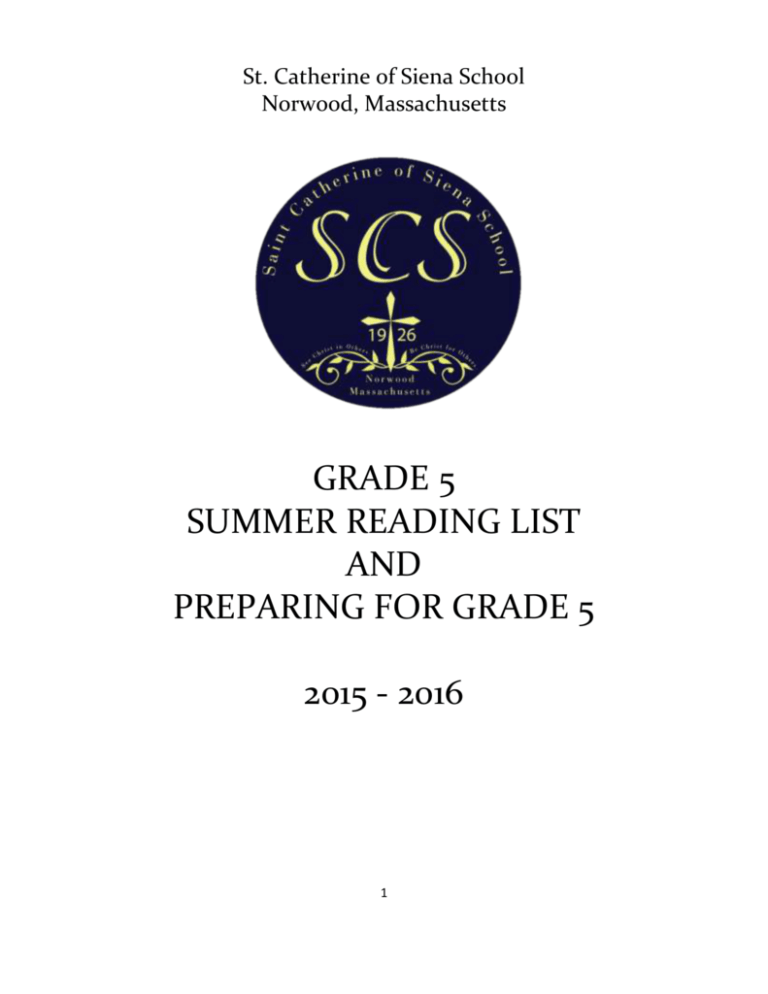 SCS Summer Reading List Grade 5