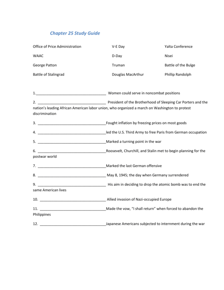 Chapter 25 Study Guide Office of Price Administration V