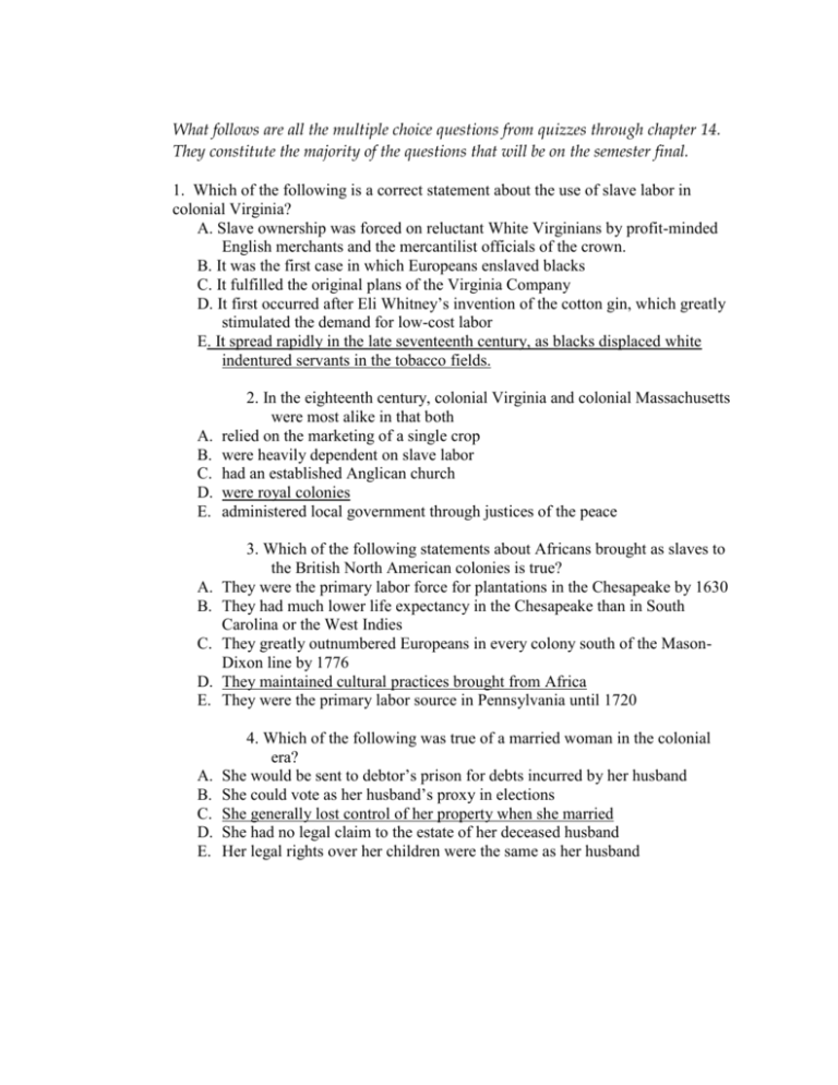Multiple Choice Questions for Final
