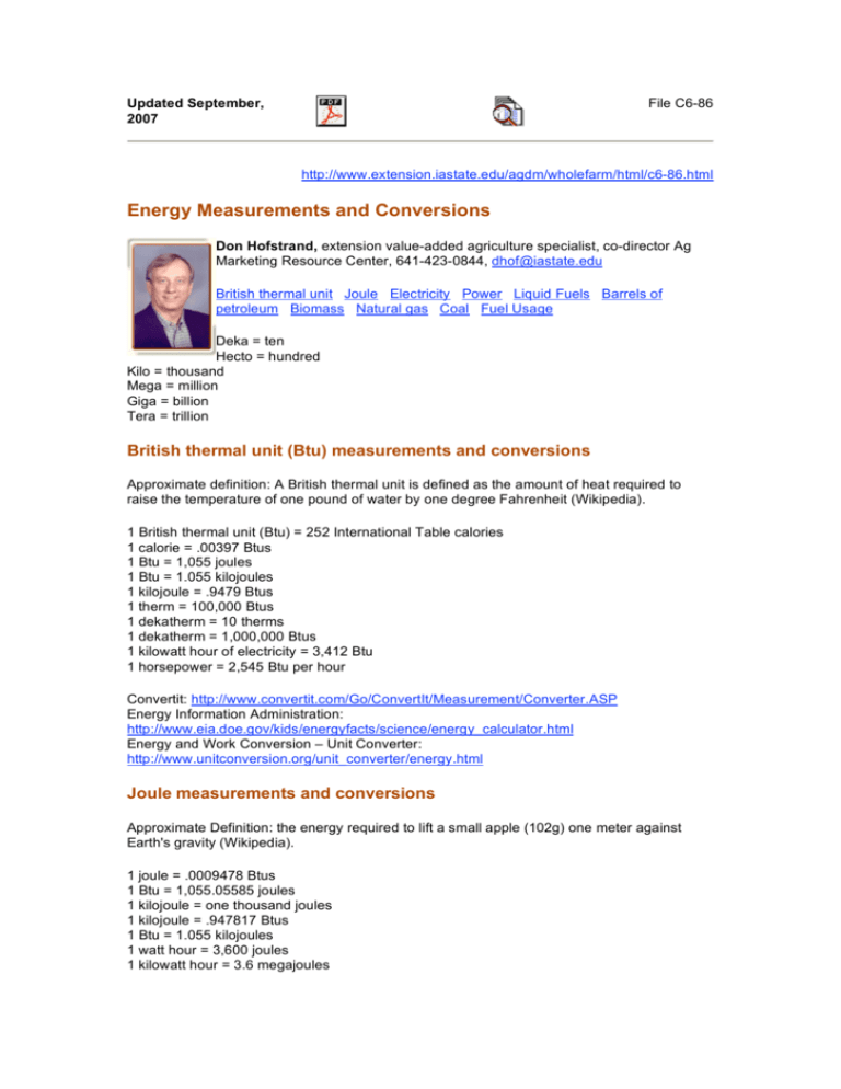 Energy Measurements And Conversions