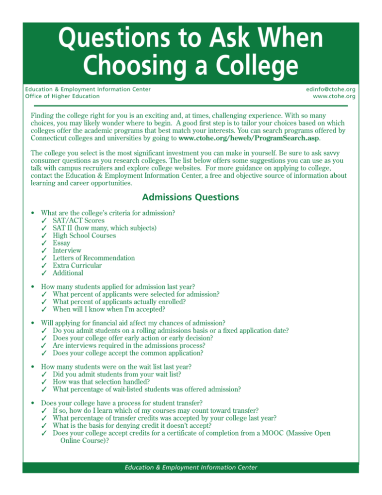 Questions To Ask When Choosing A College