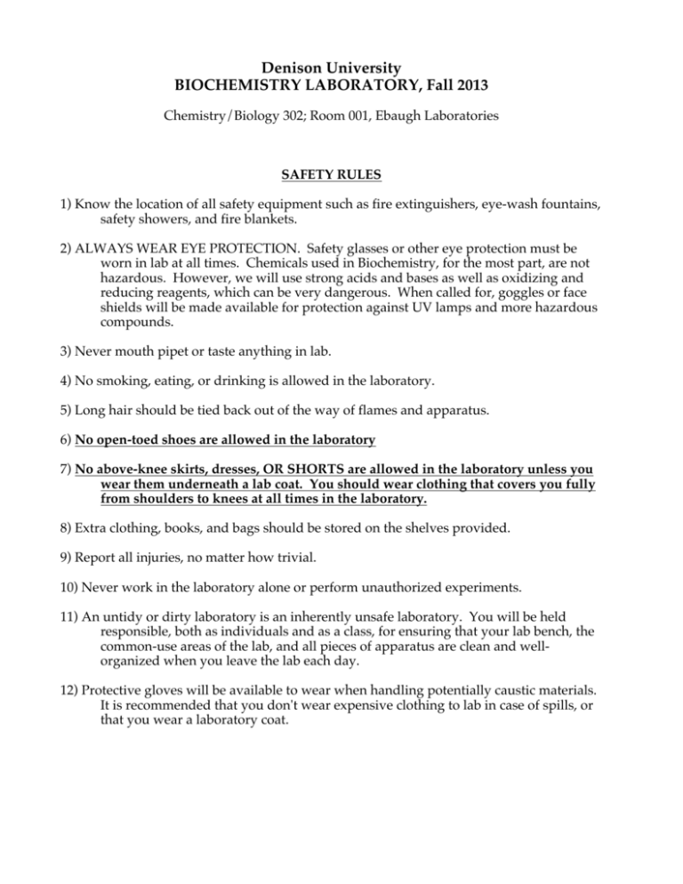 Denison University BIOCHEMISTRY LABORATORY, Fall 2013