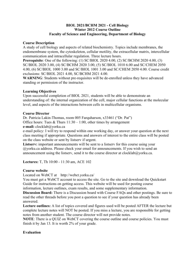 Biology 2021 - Cell Biology and Biochemistry