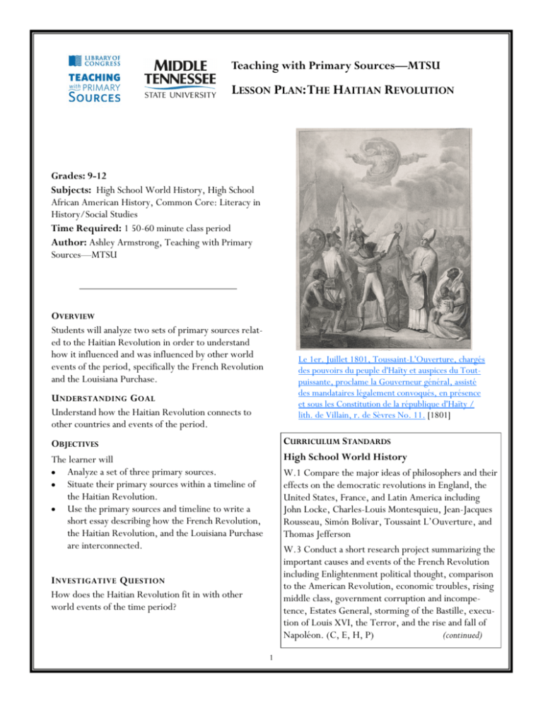 lesson plan the haitian revolution