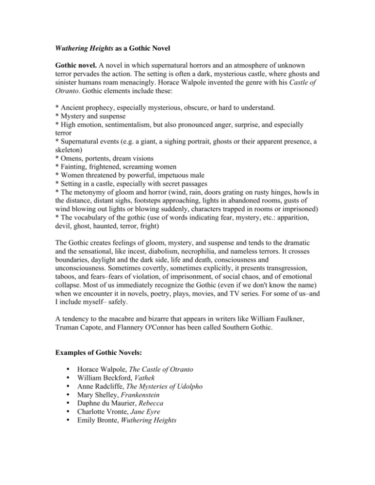 Wuthering Heights as a Gothic Novel Gothic novel. A