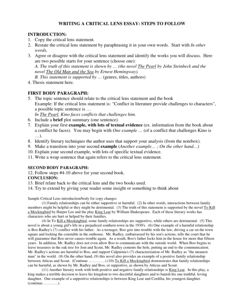 critical lens essay template