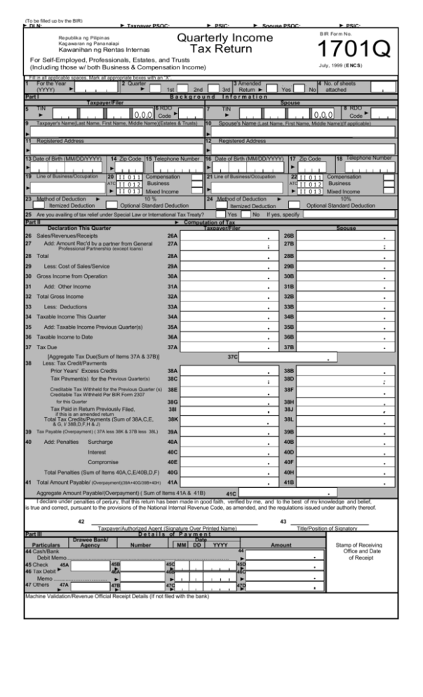 BIR Form No. 1701Q