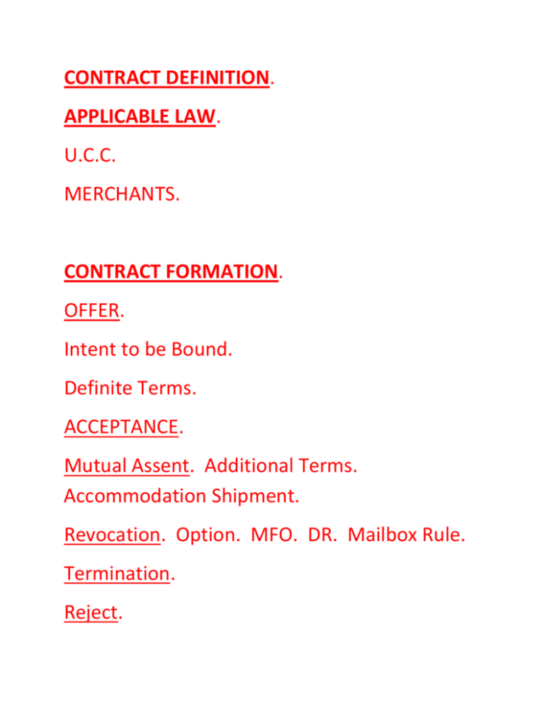 Contract Definition Applicable Law