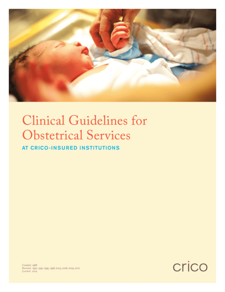 Clinical Guidelines For Obstetrical Services