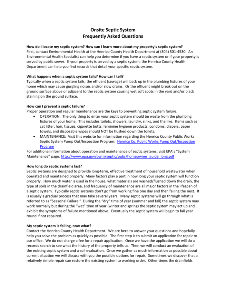 Onsite Septic System Frequently Asked Questions
