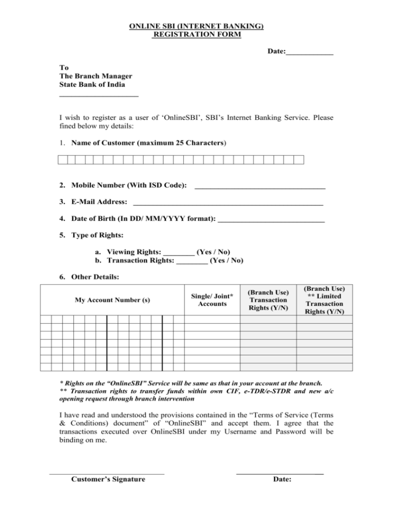 Registration Form State Bank Of India 3323