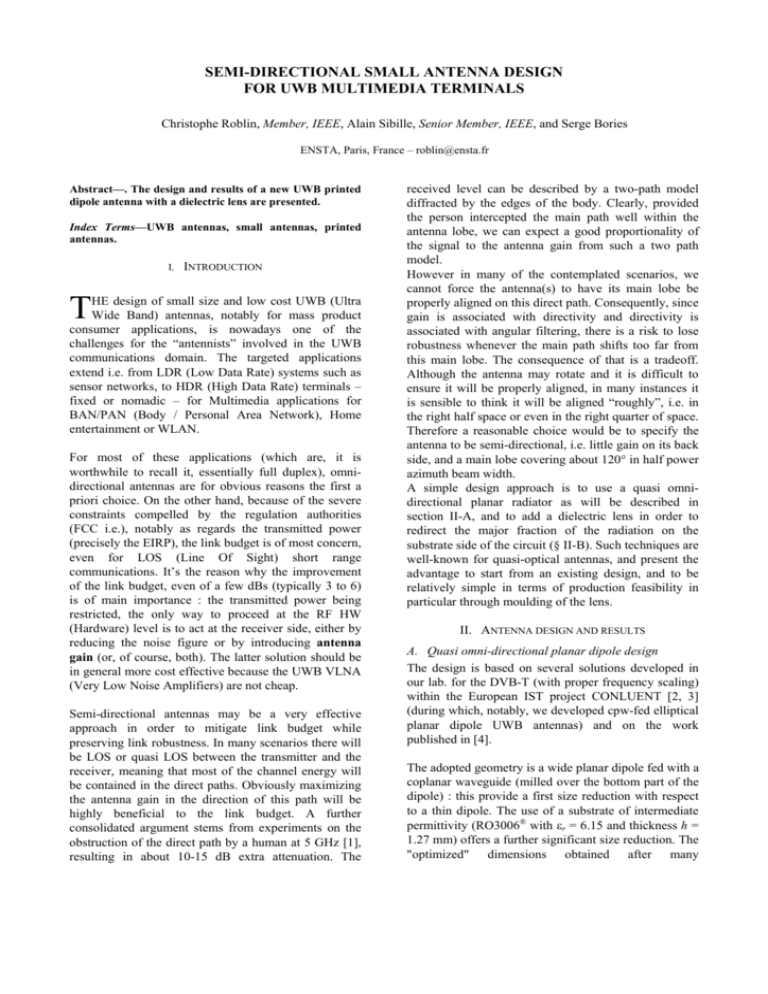 semi-directional small antenna design for uwb multimedia