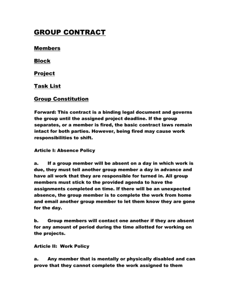 GROUP CONTRACT