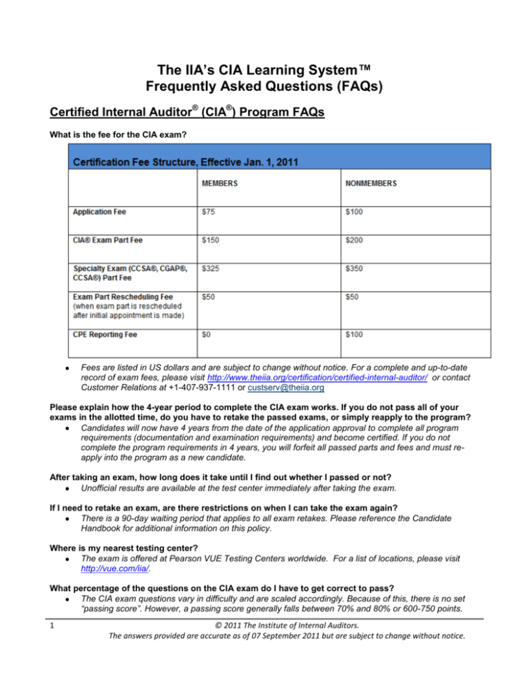 The IIA's CIA Learning System™ Frequently Asked Questions (FAQs)