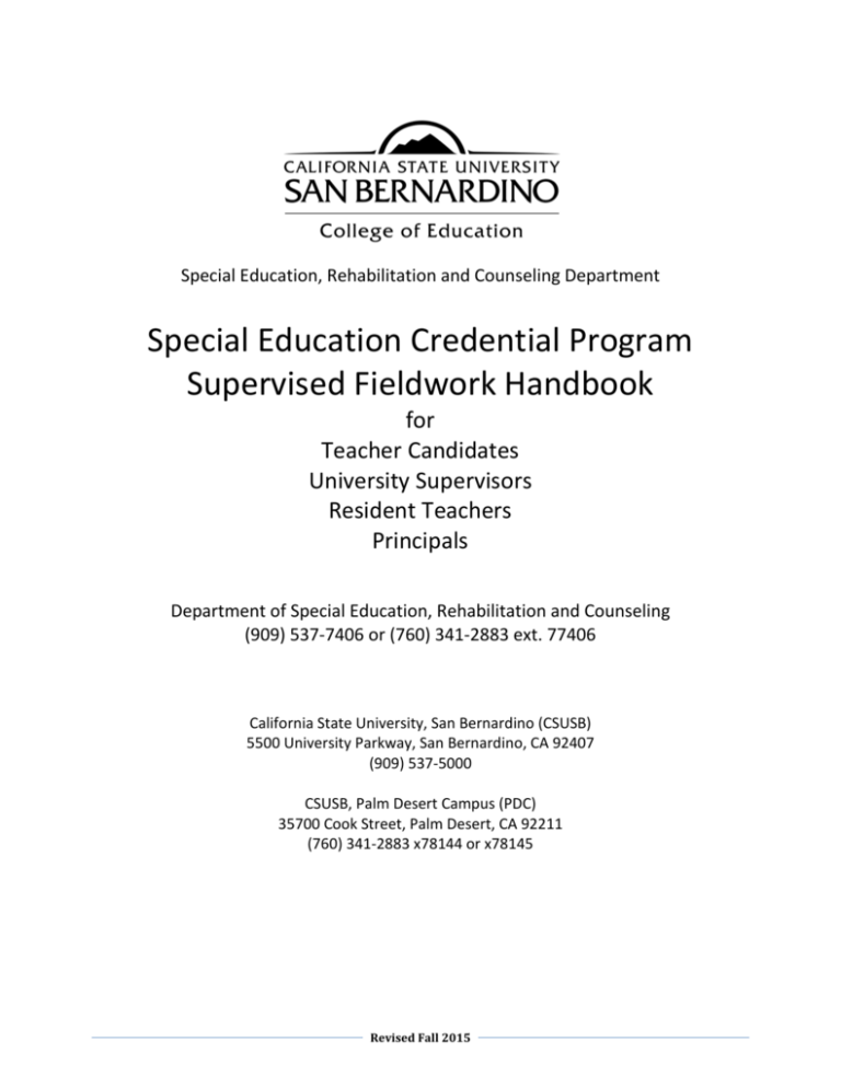 Special Education Supervised Fieldwork Handbook