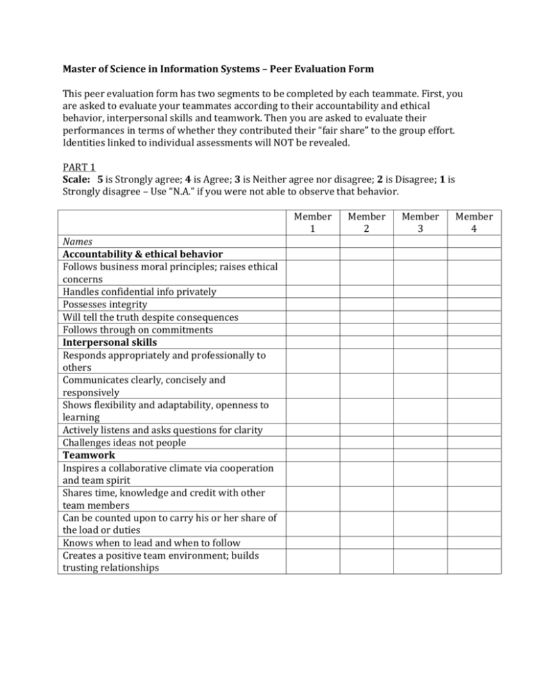 Peer Evaluation Form This peer