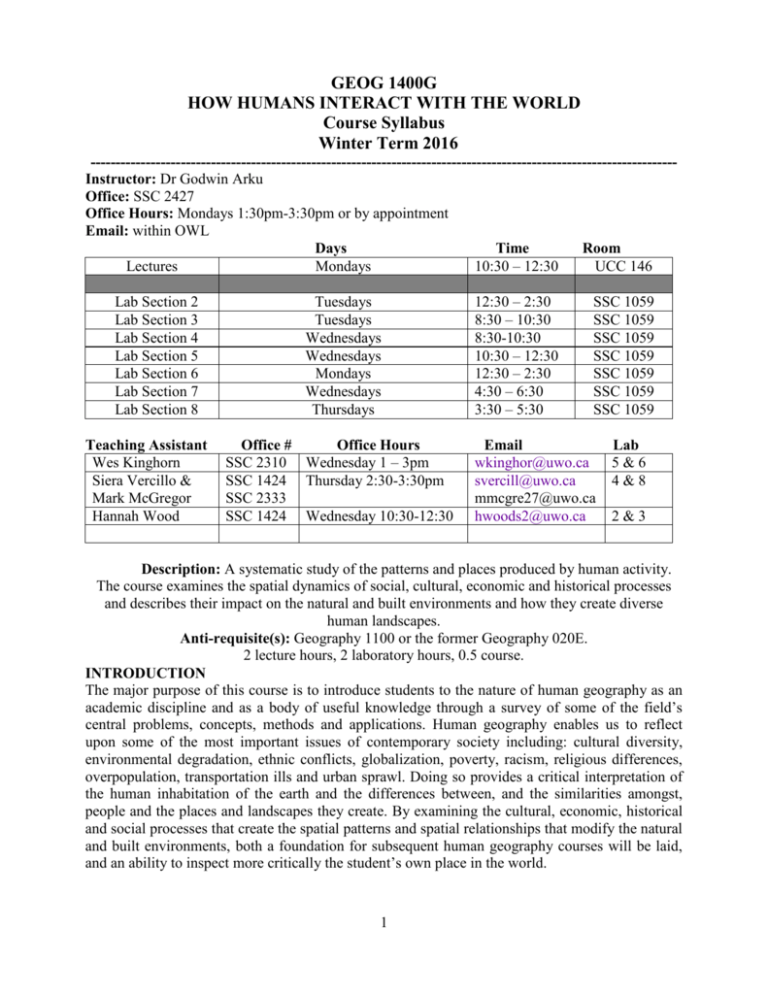 Course Outline Geography, Department of