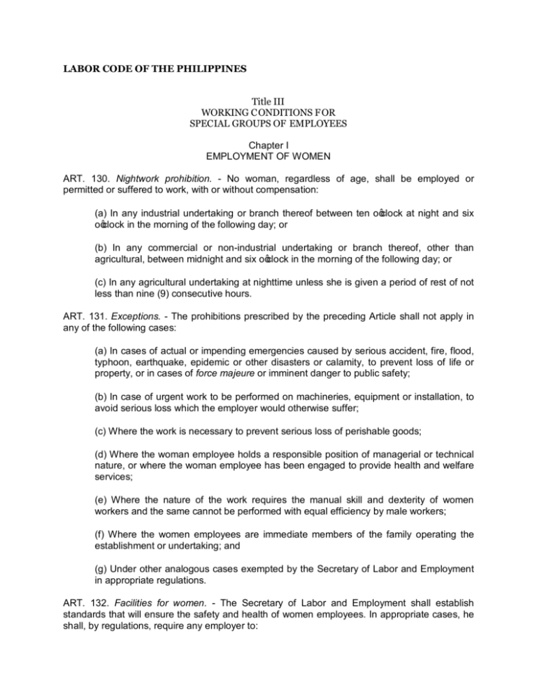 Labor Code of the Philippines Department of Labor and Employment