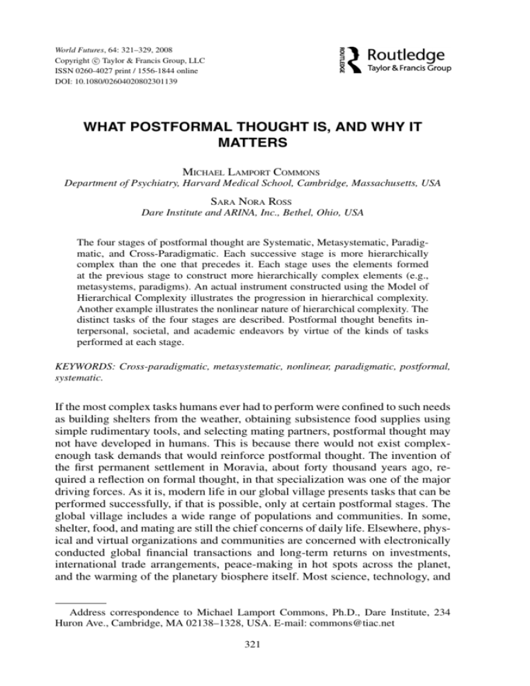 What Is Postformal Thought Examples