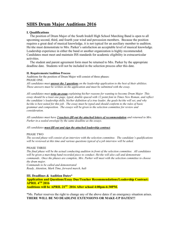 2016 Drum Major Audition Materials Iredell