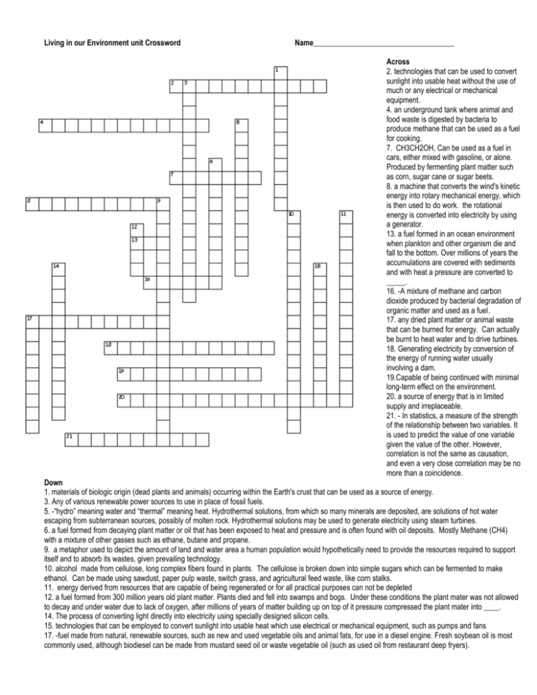 living-in-our-environment-unit-crossword-name