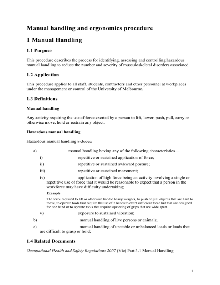 Manual handling and ergonomics risk management procedure