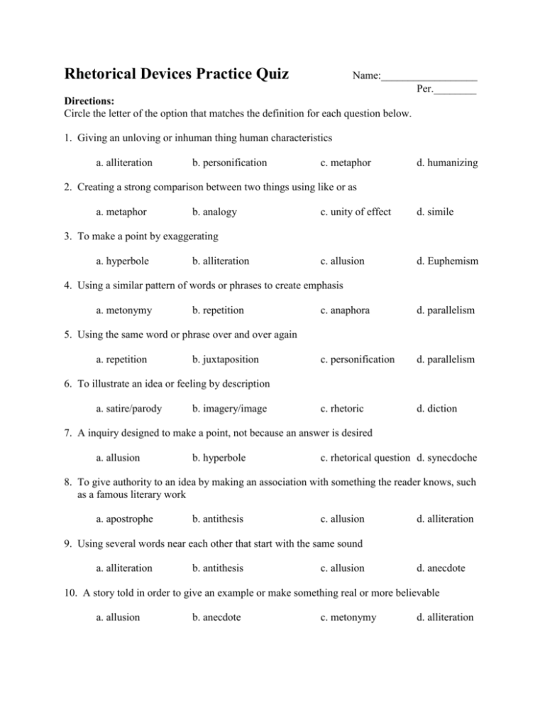 Rhetorical Devices Questions