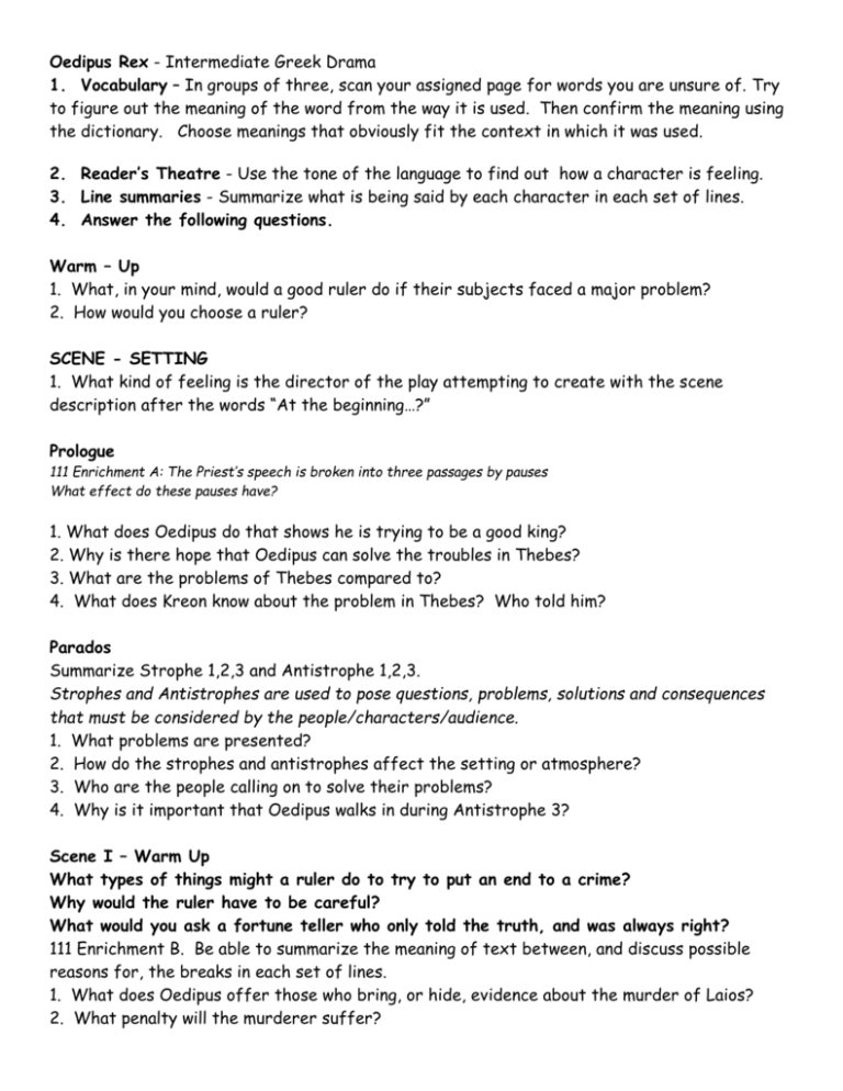 Oedipus Rex Intermediate Greek Drama