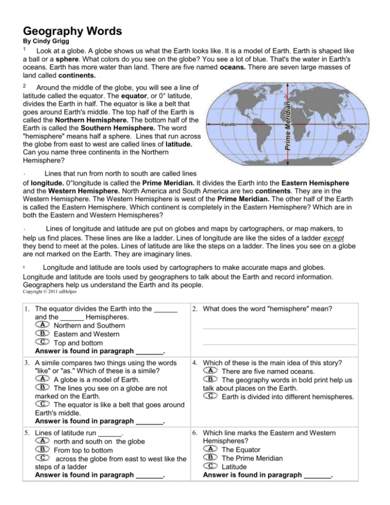 Geography Words  OCPS TeacherPress