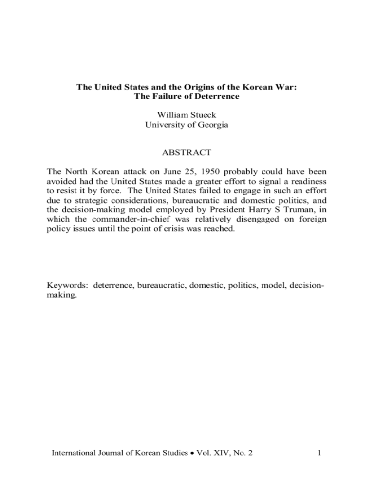 The United States and the Origins of the Korean War