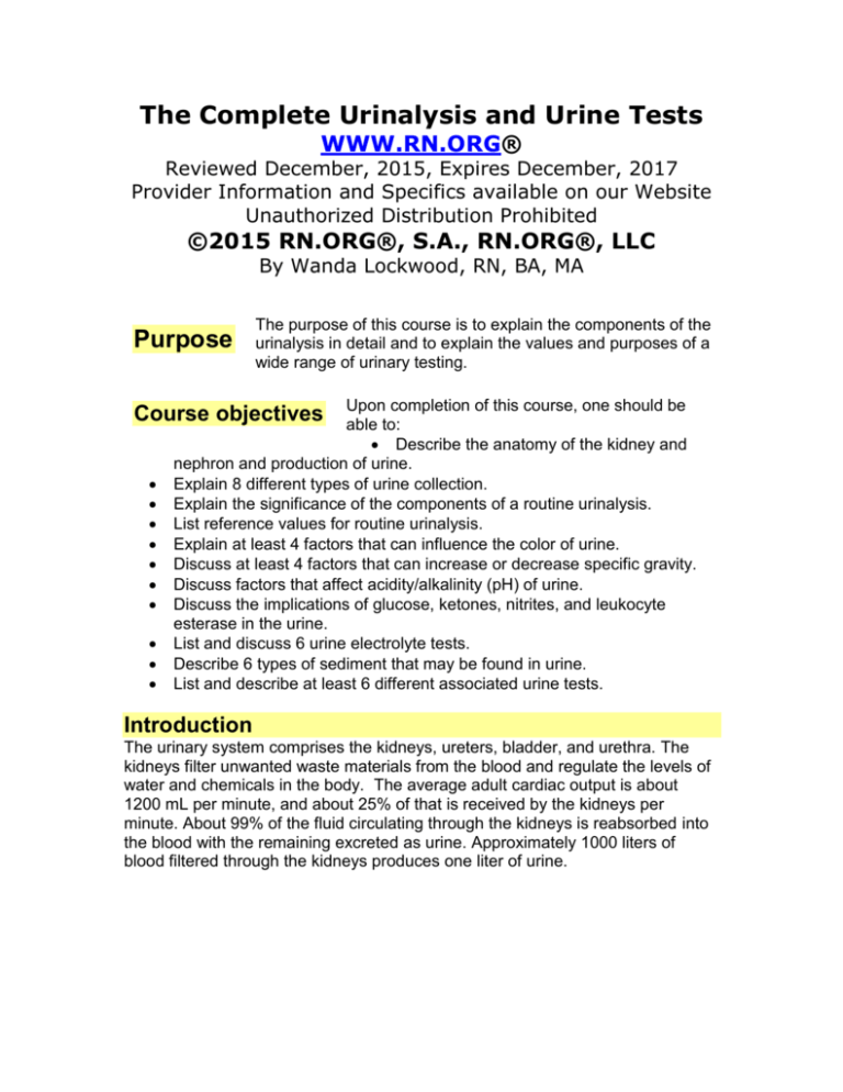 The Complete Urinalysis and Urine Tests Purpose