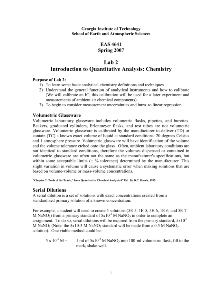 Lab 2 Introduction to Quantitative Analysis Chemistry