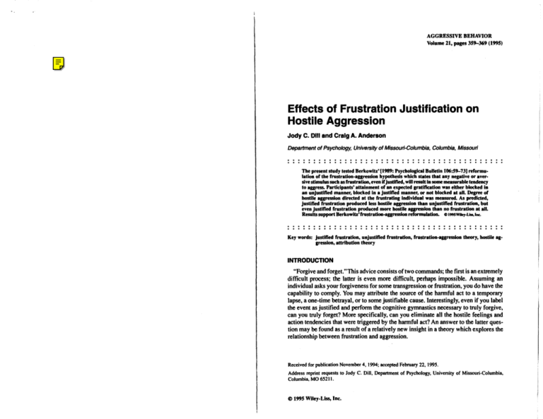 effects-of-frustration-justification-on-hostile-aggression