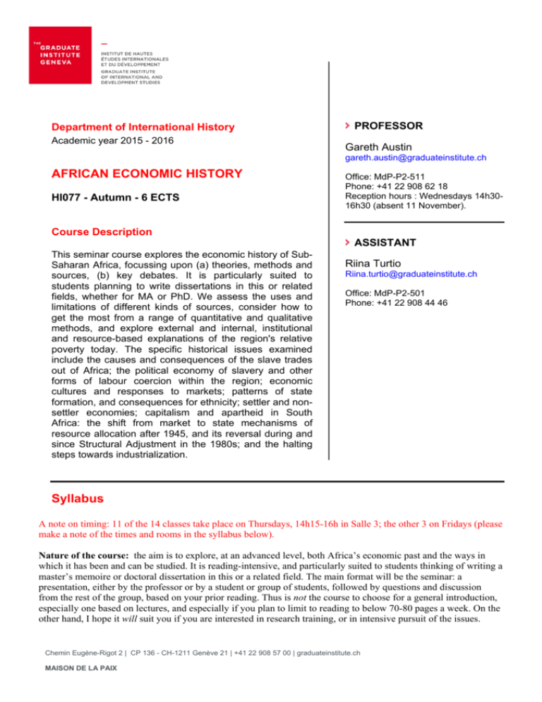 AFRICAN ECONOMIC HISTORY Syllabus